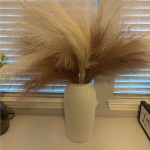 Cream and Brown Ceramic Vase with Pampas Grass